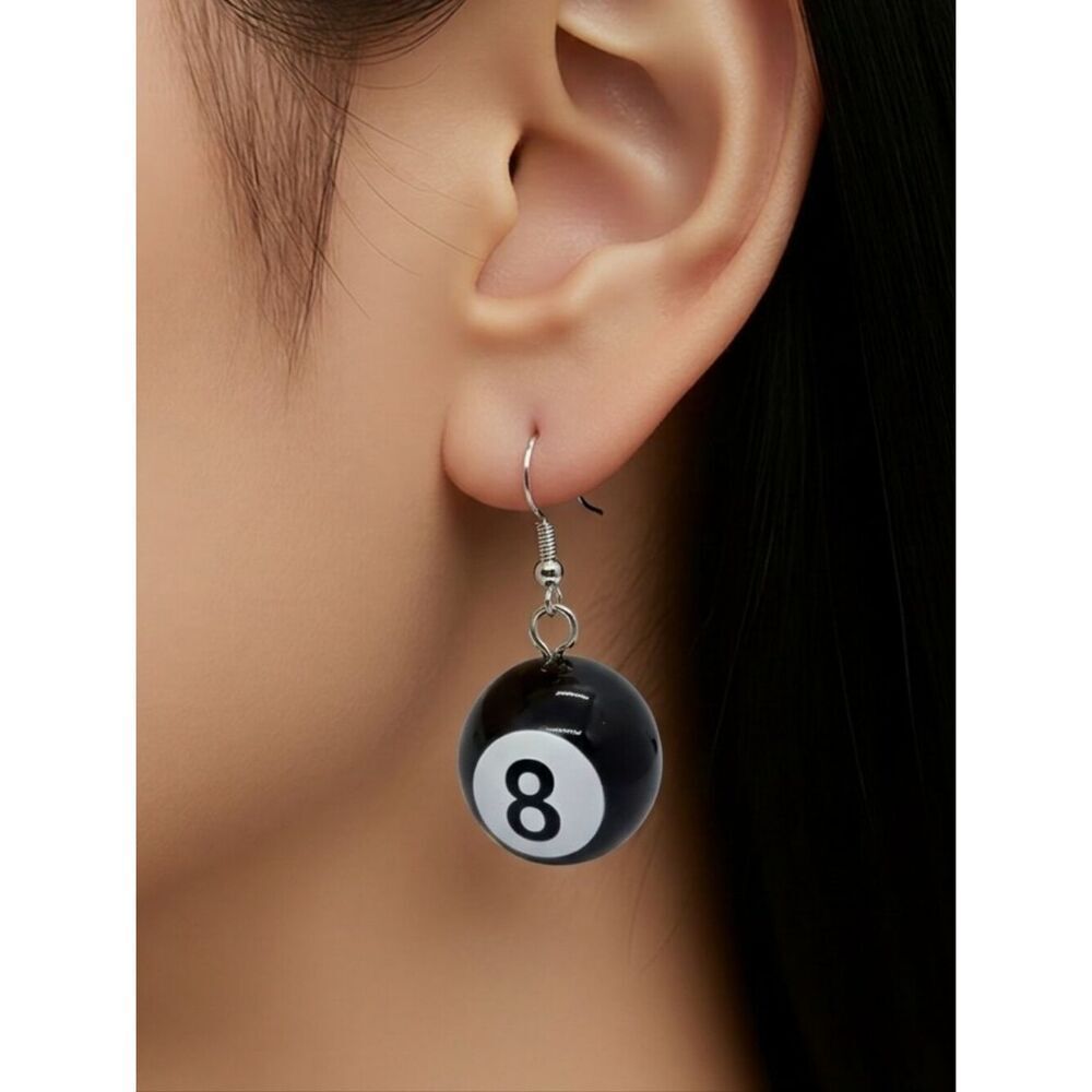 8-Ball Earrings Billiard 🎱 Pool Ball Round Dangle Pierced Ears Women's Jewelry